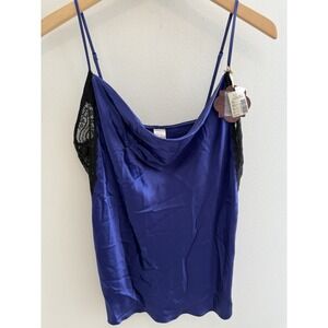 Via Del Amore Silk Chemise Slip XL Grape Delight  Blue Blk Lace NWT $128 Nightgo
